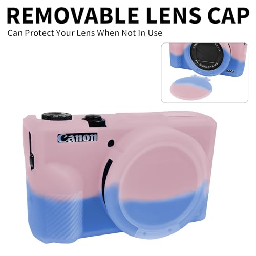 G7X Mark III Case, Soft Silicone Protective Case Cover for Canon Powershot G7X Mark III Digital Camera, Durable Camera Body Skin Protector with Removable Lens Cover, Pink Blue - color: Pink Blue