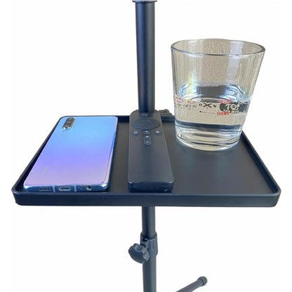 Mic Stand Tray, Soporte Microfono, Tripod Clamp Shelf for Music Sheet, Streaming, Karaoke, Recording - Drum Accessories, Lash Organizer (Small- Not Phone Holder)
