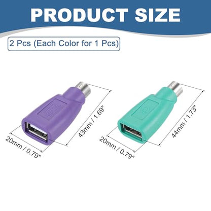 MECCANIXITY 2 Pcs PS/2 to USB Port, PS/2 Male to USB Female Adapter for Wired Mouse Keyboard Desktop PC Laptop Notebook, Green/Purple