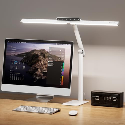 Honeywell LED Desk Lamp with Base - HJ1WT Sunturalux Eye-Caring Architect Desk Lamp for Home Office, 1200LM Computer Desk Light 4 Color Modes Stepless Dimming Task Desk Light with Timer Function White - style: White Base