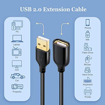 Extra Long USB Extension - 16Ft (5M) USB 2.0 A Male to A Female Cable for Flash Drive, Hard Drive, Keyboard, Mouse, Printer, Camera - Black - color: Black, size: 16 feet
