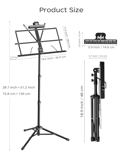 K KASONIC Music Stand, 2 in 1 Dual-Use Folding Sheet Music Stand & Desktop Book Stand, Portable Lightweight with Music Sheet Clip Holder Carrying Bag - color: 1 Pack Black