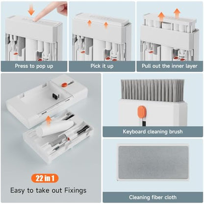 Laptop Cleaning Kit Keyboard Cleaner Brush, 22-in-1 Multi-Function Laptop Cleaner Tool for MacBook, Phone, Headphone, Earbuds, Camera Lens and Other Electronic Device, All-in-one with Upgrade