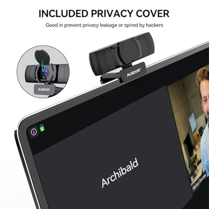 AUSDOM AF640 1080P Webcam with Microphone, 90°FOV USB PC Camera Webcam with Privacy Cover, Plug and Play Computer Camera for Online Calling/Conferencing, Zoom/Skype/YouTube, Laptop/PC - style: 1080p Webcam