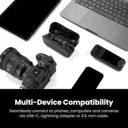 Insta360 Mic Pro (2 TX + 1 RX + Charging Case), Wireless Mini Lavalier Microphone for iPhone/Camera/Android, Video Recording, Vlogging, Bluetooth, Customizable E-Ink Display, 3-Mic Array, 30hrs Use