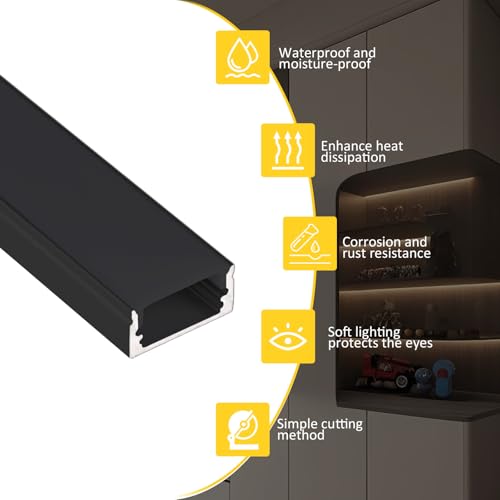 Black LED Channel 20-Pack, 3.3ft/1m LED Aluminum Channel with Diffuser Cover, U-Shape Aluminum LED Channel for Under Cabinet Lighting, LED Diffuser Channel Strip Light Track, fits up to 12mm Strips - color: Black Aluminum + Black Cover, size: 3.3FT/20P/#0