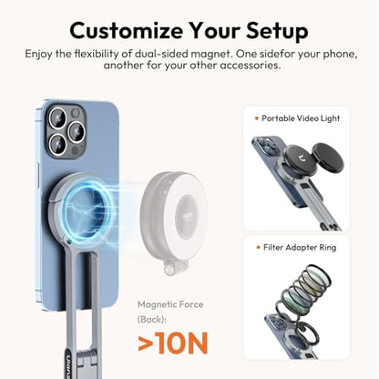ULANZI MA30 Magnetic Phone Tripod Stand for iPhone - Aluminium Maglock Smartphone Mini Tripod Pocket Cell Phone Stand Strong Magnet Quick Mount Compatible with iPhone 17 16 15 14 13 12 Series, Silver - color: Silver
