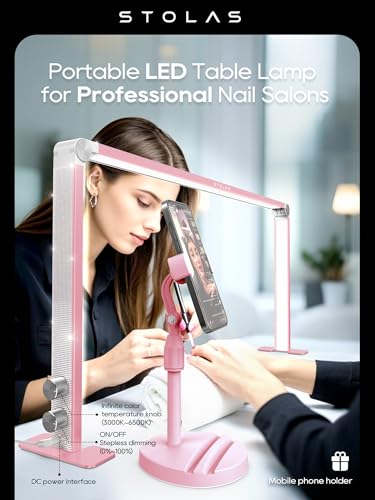 Upgraded Nail Tech Lamp for Desk, 32 in Foldable Large Nail Light with Phone Holder, 3000K-6000K CRI＞95 LED Manicure Lamp, Half Moon Light for Lash Eyelash Extension, Tattoo, Eyebrows-Diamond Pink - color: Diamond Pink