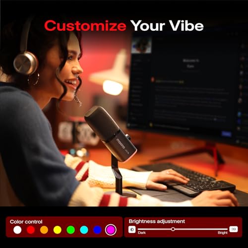 MAONO PD100W Wireless USB Dynamic Microphone, Gaming PC Mic with One-Click Noise Reduction,Mute Button,Custom RGB,3.5mm Headphone Jack,Software, Podcast Streaming Mic (Desktop(USB-C Receiver), Black) - color: Black