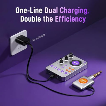 Synido Wireless Guitar Sound Card, 24bit/96kHz Low Latency Audio Interface | Built-in rechargeable battery & lightweight portable design, perfect for recording, live streaming and DJ performance