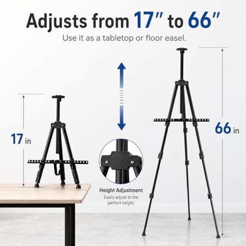 RRFTOK 17-66 Inch Adjustable Art Easel Stand for Painting and Sign, Black | Portable metal tripod easel for poster stand, display stand, canvas holder, adults and floor use - style: 66S Black 1-pack