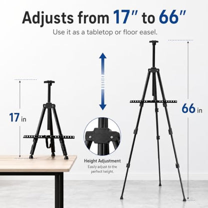 RRFTOK 17-66 Inch Adjustable Art Easel Stand for Painting and Sign, Black | Portable metal tripod easel for poster stand, display stand, canvas holder, adults and floor use - style: 66S Black 1-pack