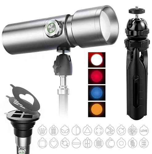 Portable LED Photography Flashlight, 10W 4-Color Light with 20 GOBO Filters, Adjustable Focus & Zoom, Tripod Mount, CRI95+, 7500mAh, 1760 Lux, for Wedding, TikTok, Cosplay, Vlog, Content Creation