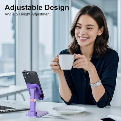Cell Phone Stand Cute Mobile Holder For iPhone Desk Office Accessories | for thick cases; Under 12" Tablets, e-readers; Folds flat; Anti-slip; Weighted base - color: 03-Purple