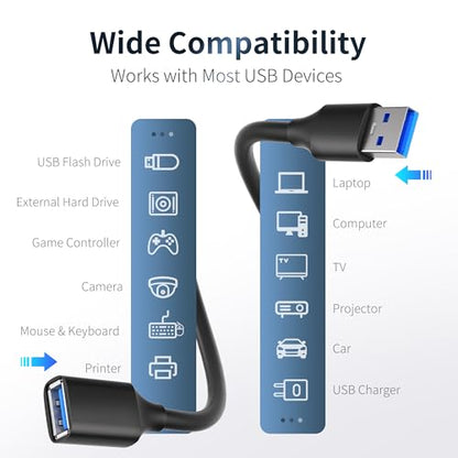USB 3.0 Extension Cable 1.6FT, Short USB Extender Male to Female 1Pack | Ideal for laptops and desktop setups. Supports fast file transfer with printers, flash drives, cameras and hard drives - size: 1.6ft