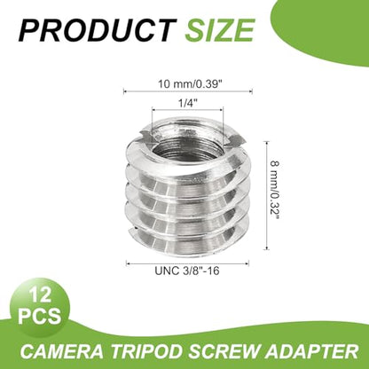 PATIKIL 1/4" Female to 3/8" Male Convert Screws Adapters, 12 Pcs Tripod Thread Adapters Mount for Camera Monopod Video DSLR SLR Mic Stand, Silver