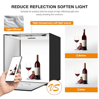 Light Box Photography 20"x20" with 80LED Lights and 4 Color Backdrops Photo Box with Lights, Foldable Light Box with Adjustable Brightness, 6000-6500K Dimmable Portable Picture Box Shooting - size: 20" with 6000-6500K