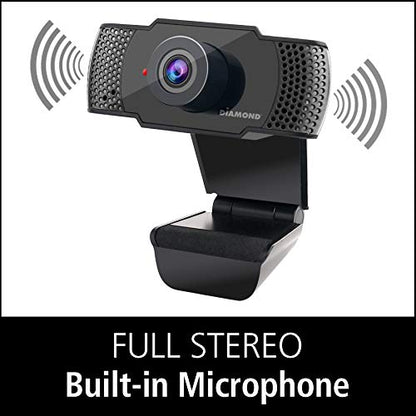 Diamond Multimedia Webcam with Microphone, USB Full HD 1080P Webcam for Desktop & Laptop, Live Streaming HD Video & Audio,Wide View Angle. Plug&Play., Black