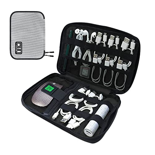 Luxtude Cord Organizer Travel, Flat Cable Organizer Bag, Portable Electronics Organizer, Travel Essentials for Wire/Cord Storage/Charger Case/Cable Storage/Tech Accessories Pouch, Silver Gray - color: Silver Gray, size: Small