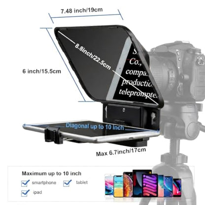 Desview T3 Teleprompter for Camera & Smartphone - Supports iPad/Tablet up to 10" - Beam Splitter Glass with Bluetooth Remote - Wide Angle Support for YouTube, TikTok & Live Streaming