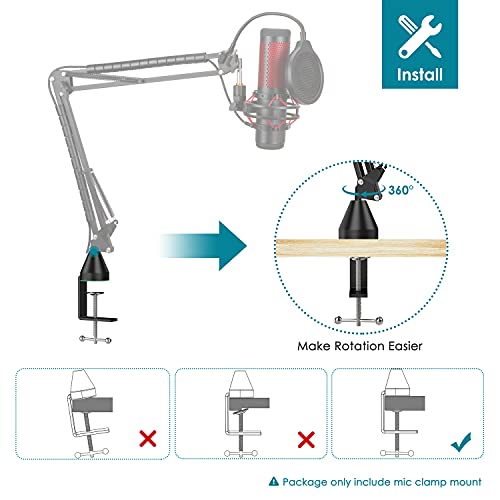 YOUSHARES Table Mount Clamp for Mic - Boom Arm Clamp for Microphone Arm Stand with Adjustable Screw, the Maximum Gap is 6cm/2.36 inch - color: Green