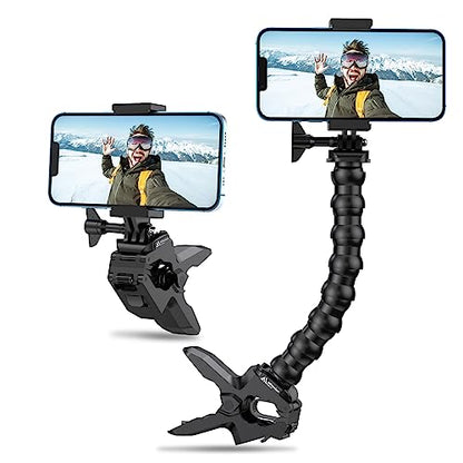 Gooseneck Phone Holder Clamp Clip Mount Cell Phone Stand for Desk Pole Table Compatible with iPhone 16 15 14 Pro Max Plus 13 12 11 SE XS XR X 8 7 6 Samsung GoPro Hero and Other 4-7'' Devices