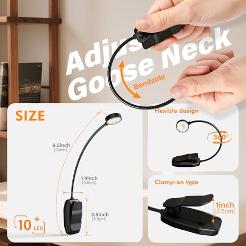 KTEBO 2 Pack Rechargeable Book Light Clip-On Reading Light for Books in Bed | 9 eye-friendly modes from 3 color temperatures and 3 brightness, USB-C up to 30 hrs - Black & Black - color: Black&Black