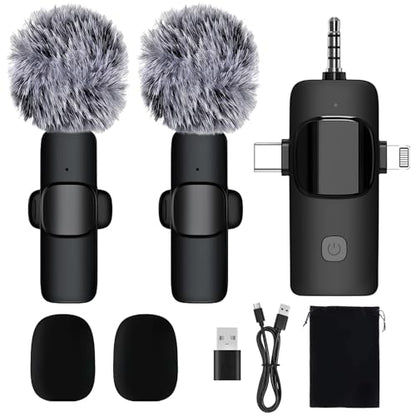 Labstandard 3-in-1 Wireless Lavalier Microphone for iPhone & Android - Studio Quality Sound with Noise Cancel, Plug & Play Mini Mic for Recording, Vlogging & Live Streaming