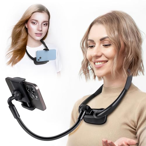 Cell Phone Stand, Neck Cell Phone Holder, Hand Free Flexible Gooseneck Phone Holder for Bed, Neck Phone Holder POV/Vlog Selfie Mount, Universal Multi-Functional Phone Stand for 4.7''-6.7'' Phone - color: Black
