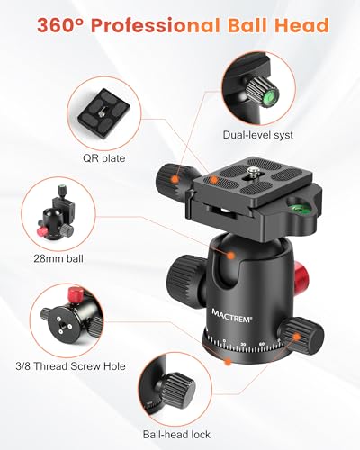 MACTREM 90in 2-in-1 Camera Tripod Monopod Aluminum Heavy Duty Travel Tripod | 360° Ball Head for Macro Photography, Max Load 33lb, Portable for DSLR & Phone, Includes Carry Bag for Travel & Vlogging - size: 80in/90in