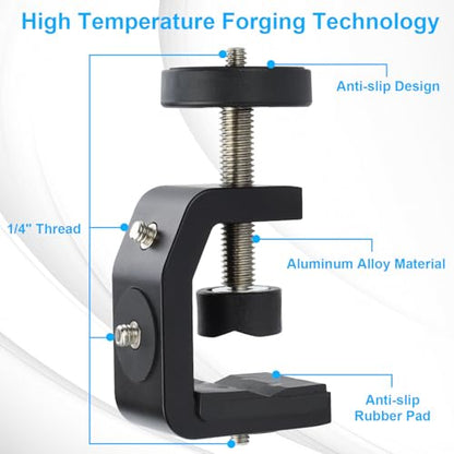 UTEBIT Super Clamp Mount with Mini Ball Head Mount, 30mm | 1/4" Screw Hot Shoe Adapter Camera Clamp for Desk, Bicycle, Gopro Compatible with DJI Action 2/Insta360, Black - size: 30mm