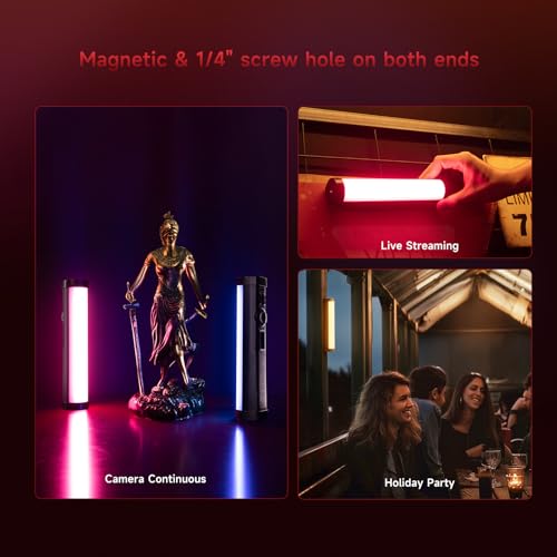 PHOTOOLEX RGB Tube Light, Mini LED Video Light Wand, Magnetic Light Stick | 190mm/2600mAh/Rechargeable/Handheld/2500-9900K/360° Full Color/CRI 96+, Photography Light Bar for TikTok YouTube