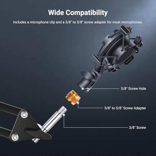 NEEWER Microphone Shock Mount, Mic Holder for Stand & Boom Arm with Elastic Ropes & 3/8" to 5/8" Screw Adapter, Fits Mics of 1.8" to 2" (46 to 50mm) Diameter, MS048 - style: MS048