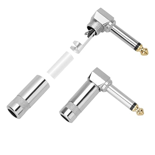 Right Angle 6.35mm 1/4 Inch TS Mono Plug 2 Pack, 90 Degree 1/4" Solder Type DIY Audio Cable Adapter Connector, Metal Housing for Guitar/Speaker/Microphone Audio Cable Repair Replacement - color: 90 Degree Right Angle Plug, size: 2 Pack