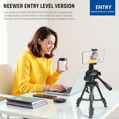 NEEWER Entry Level Version Mini Desk Phone Tripod Compatible with iPhone for Video Recording, Small Compact Table Top DSLR Camera Camcorder Webcam Stand, 3 Way Pan Tilt Head & Cell Phone Holder, TP52 - style: TP52