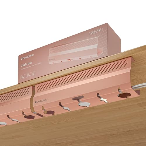 Desktronic Cable Duct Desk Pink Set of 2 - Stainless Steel Cable Management Desk Cable Duct with 5 Cable Cut-Outs - Easy to Install Cable Organiser - Cable Holder - color: Pink
