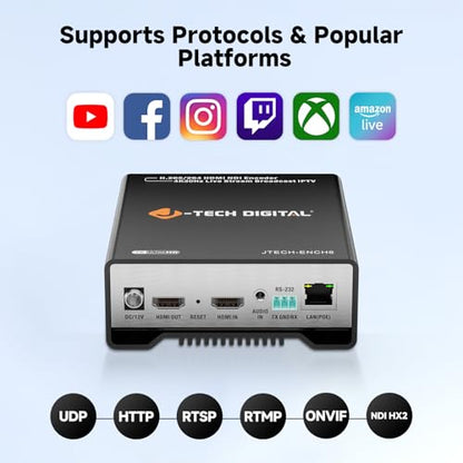 J-Tech Digital HDMI Video Encoder H.264 H.265 IPTV Network Video Encoder 4K 30Hz with NDI, Audio Embed, PoE, Supports UDP, HTTP, RTSP, RTMP, ONVIF, NDI HX2 Protocols [JTECH-ENCH6] - size: 4K Encoder with NDI