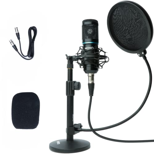 Movo PC-M6 Universal Cardioid Condenser Microphone Bundle with Tabletop Mic Stand, Dual Layer Pop Filter, and Audio Cables - Great Studio Equipment Kit with Perfect Singing Microphone for Recording - style: 1 Pack