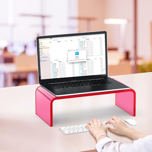 Acrylic Monitor Stand Riser Pink Laptop Stand Riser L15 xW7.5 xH4 | PC Holder,Compatible with All Notebooks and Monitor, Decoration for Office & Home,Pink Aesthetic Design,Office Supplies - size: 15''-Pink
