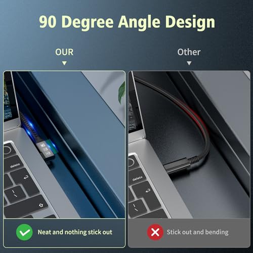 USB C 3.2 Gen2x2 20Gbps Cable, 90Degree USB C 4K@60Hz UHD Video 5A/240W PD3.1 Fast Charge Cord with E-Marker Compatible with Thunderbolt 3/4 (3M+3M Degree) - size: 3M+3M Degree