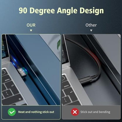 USB C 3.2 Gen2x2 20Gbps Cable, 90Degree USB C 4K@60Hz UHD Video 5A/240W PD3.1 Fast Charge Cord with E-Marker Compatible with Thunderbolt 3/4 (2M+2M Degree) - size: 2M+2M Degree