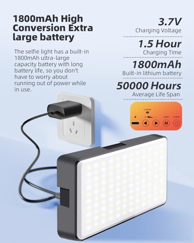 91 LED Portable Charger Selfie Light Video Conference Lighting | Clip & Camera Tripod Adapter, Rechargeable 2000mAh, CRI 96+, 4 Light Modes, For Phone iPhone Webcam Laptop Makeup - color: Glossy Black