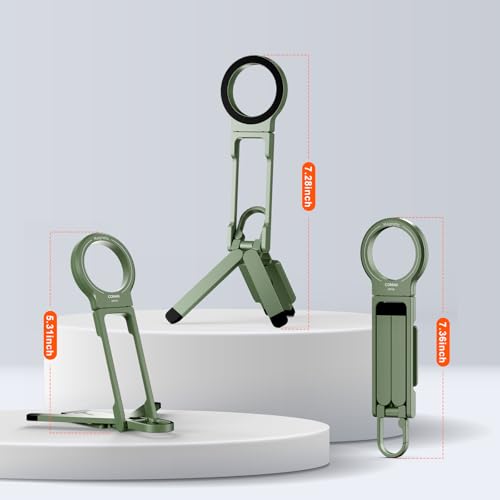 COMAN DP58 Magnetic Phone Tripod, Aluminum MagSafe Tripod Stand with Carabiner, Mini Portable Travel Pocket Stand for iPhone & Non-Magnetic Phones with Included Ring - color: Green