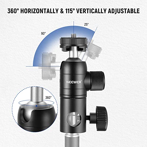 NEEWER Light Stand Mount Adapter with Cold Shoe and 1/4” Screw Mini Ball Head, Reversible Mounting Plate for Camera Monitor Ring Lights, Fits Flat Head/Boom arm/C Stands, Max. Load 22lb/10kg - style: ST-GM06