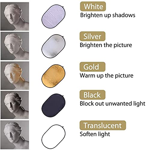 40"x60"/100x150cm Photo Video Studio Multi Collapsible Disc Lighting Reflector 5 Colors in 1 Set Translucent, Silver, Gold, White, and Black for Studio or Any Photography Situation