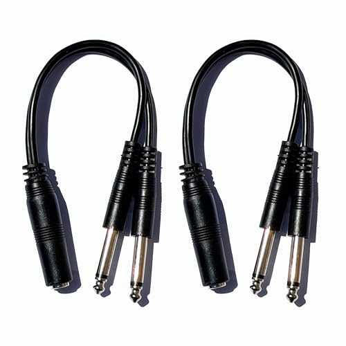 2-Pack 1/4" TS Female to Dual 1/4" TS Male Y Splitter Cable, Mono Audio Breakout & Signal Splitter Adapter for Mixers, Amplifiers, Effects Pedals & Recording Equipment