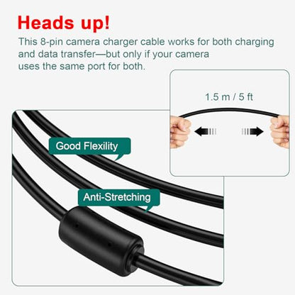 Camera Charger Cable Cord for Casio Exilim EX-H60 EX-ZS220 EX-N50 QV-R200, 8-Pin Data Transfer Cable Replacement for Casio EMC-5U 5FT - style: For Casio 8 PIN