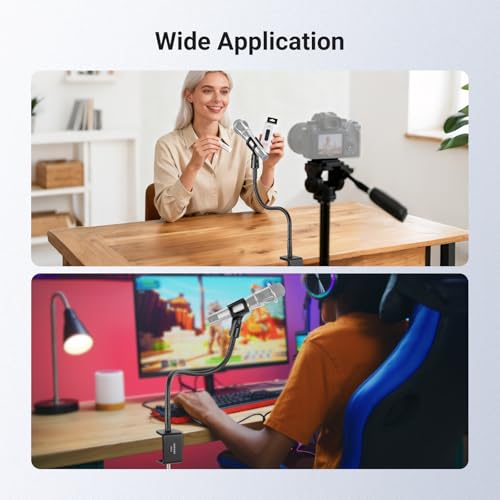 NEEWER Desk Microphone Stand with Flexible Arm, Mic Holder Table Clamp Mount with Clip & 3/8" to 5/8" Adapter Compatible with Blue Yeti Snowball HyperX QuadCast SoloCast Shure, MS016