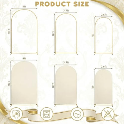 Toolterritary Set of 3 Metal Arch Backdrop Stand with Cover Set, (8FT, 7.2FT, 6.6FT Wedding Arch and Cover Set), Backdrop Arch for Party, Baby Shower, Birthday, and Graduation Ceremony - color: Beige, size: 8ft+7.2ft+6.6ft