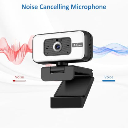 4K Webcam with AutoFocus, USB Plug and Play Webcam with Microphone for PC/Laptop, Privacy Cover, Brightness Adjust, Flip, Zoom for Video Meeting